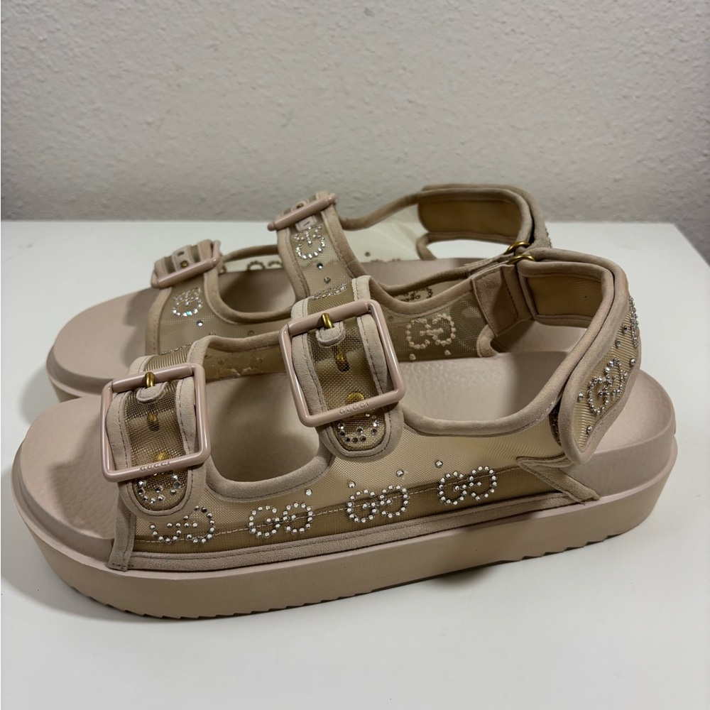 Gucci Crystal GG Suede and Rubber Sandals